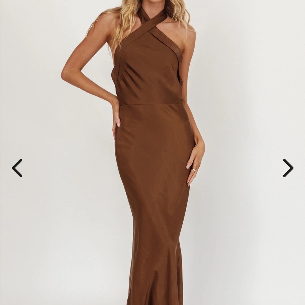 Halterneck Maxi Dress in Chocolate Brown